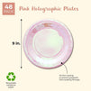 Pink Holographic Party Plates for Lunch, Dessert and Dinner (9 Inch, 48 Pack)