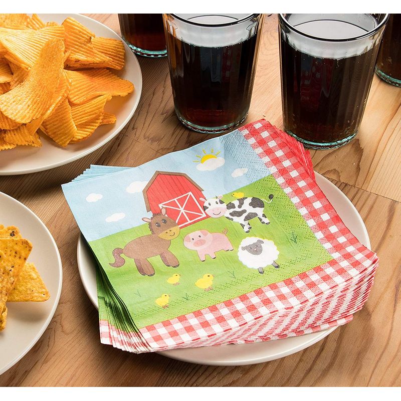 Cocktail Napkins - 150-Pack Luncheon Napkins, Disposable Paper Napkins Farm Animals Party Supplies for Kids Birthdays, 2-Ply, Unfolded 13 x 13 inches, Folded 6.5 x 6.5 inches