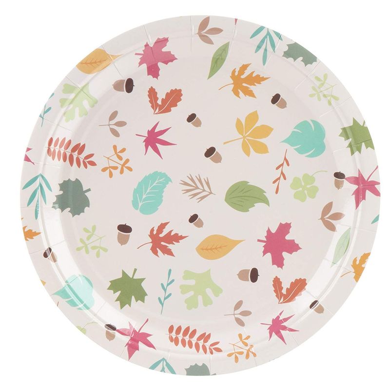 Disposable Plates - 80-Count Paper Plates, Autumn Party Supplies for Appetizer, Lunch, Dinner, and Dessert, Kids Birthdays, Fall Leaves Design, 9 x 9 Inches
