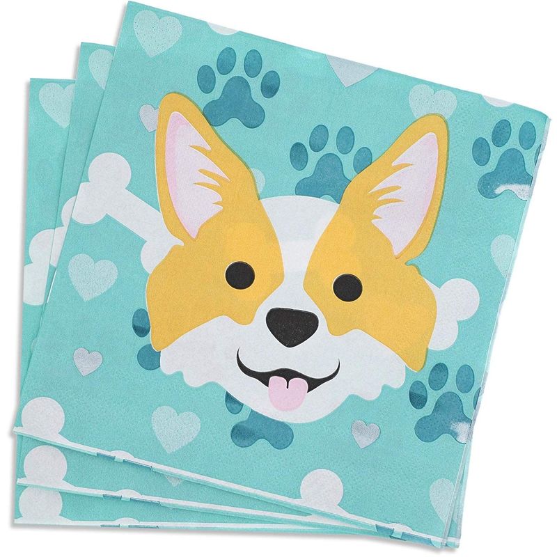 Dog Party Supplies – Serves 24 – Includes Plates, Knives, Spoons, Forks, Cups and Napkins. Perfect Birthday Party Pack for Dog Lovers Themed Parties, Corgi Pattern