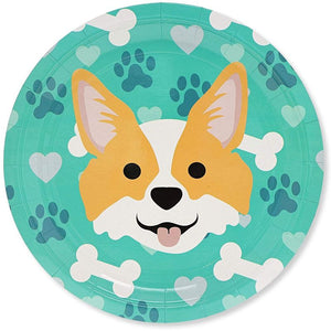 Dog Party Supplies – Serves 24 – Includes Plates, Knives, Spoons, Forks, Cups and Napkins. Perfect Birthday Party Pack for Dog Lovers Themed Parties, Corgi Pattern
