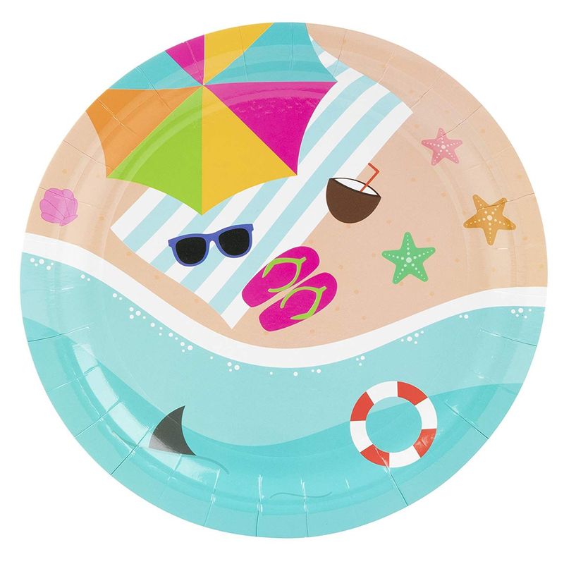 Beach Party Supplies, Paper Plates, Napkins, Cups and Plastic Cutlery (Serves 24, 144 Pieces)