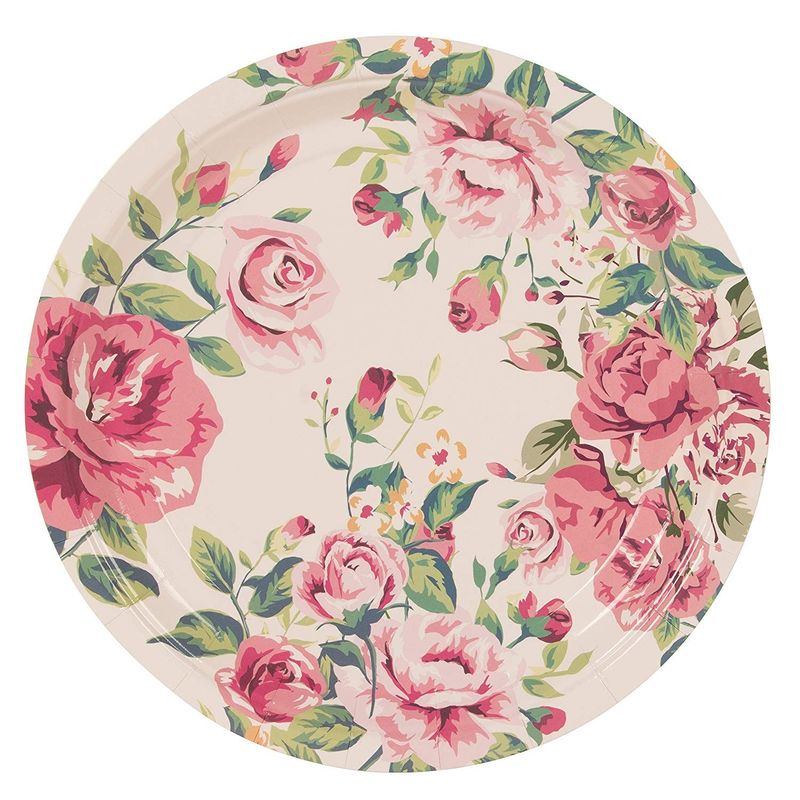 Floral Party Supplies with Paper Plates, Napkins, Cups and Plastic Cutlery (144 Pieces)