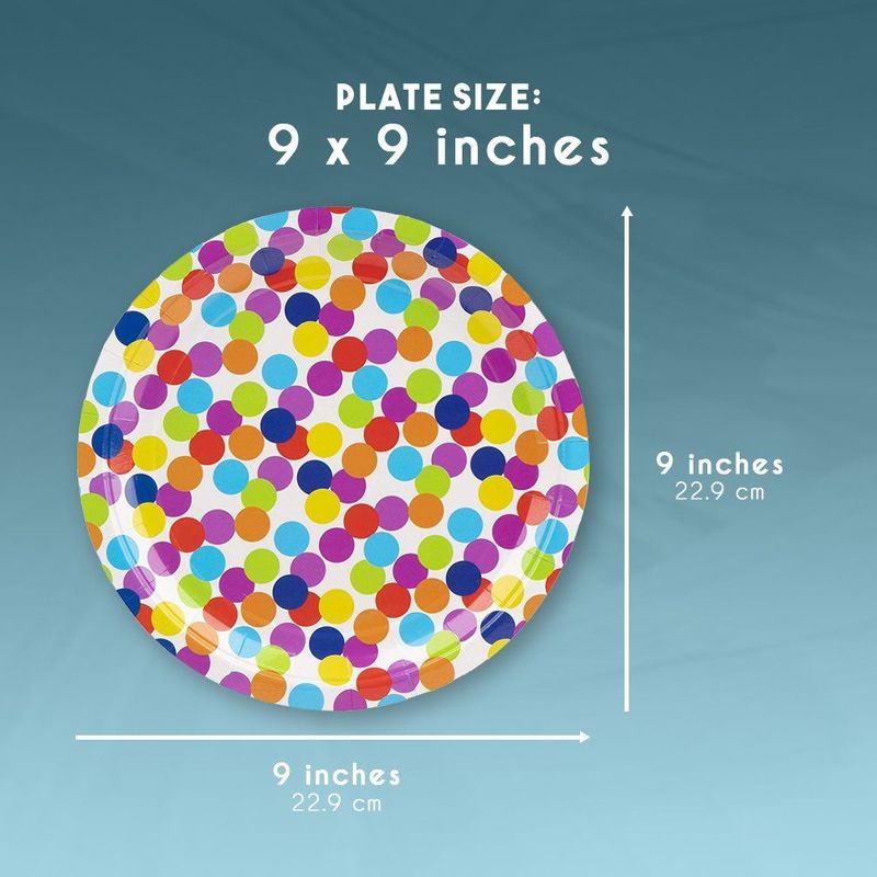 Disposable Plates - 80-Count Paper Plates, Polka Dot Party Supplies for Appetizer, Lunch, Dinner, and Dessert, Kids Birthdays, 9 x 9 inches