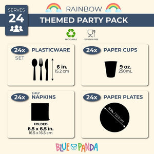Rainbow Party Dinnerware Set for 24 Guests (144 Pieces)