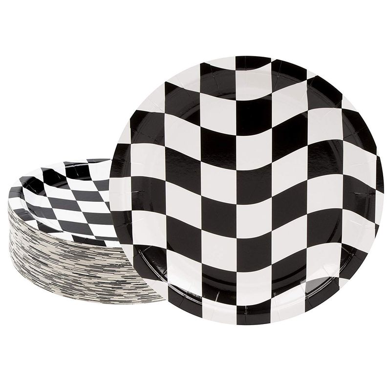 Disposable Plates - 80-Count Paper Plates, Car Racing Party Supplies for Appetizer, Lunch, Dinner, and Dessert, Birthdays, Checkered Flag Design, 9 x 9 inches