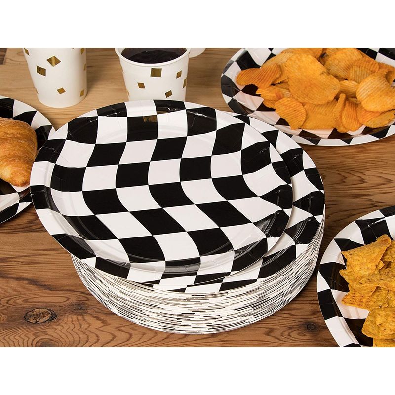 Disposable Plates - 80-Count Paper Plates, Car Racing Party Supplies for Appetizer, Lunch, Dinner, and Dessert, Birthdays, Checkered Flag Design, 9 x 9 inches