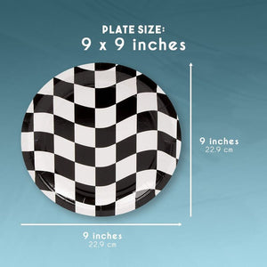Disposable Plates - 80-Count Paper Plates, Car Racing Party Supplies for Appetizer, Lunch, Dinner, and Dessert, Birthdays, Checkered Flag Design, 9 x 9 inches