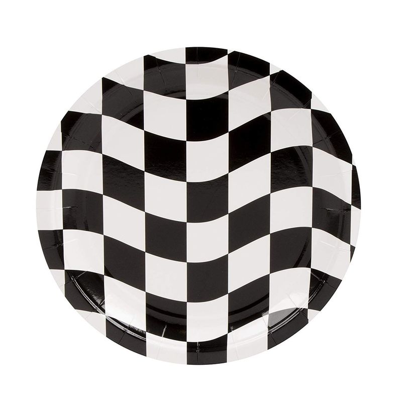 Disposable Plates - 80-Count Paper Plates, Car Racing Party Supplies for Appetizer, Lunch, Dinner, and Dessert, Birthdays, Checkered Flag Design, 9 x 9 inches