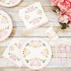 Pink Floral Party Supplies, Paper Plates, Napkins, Cups and Plastic Cutlery (Serves 24, 144 Pieces)