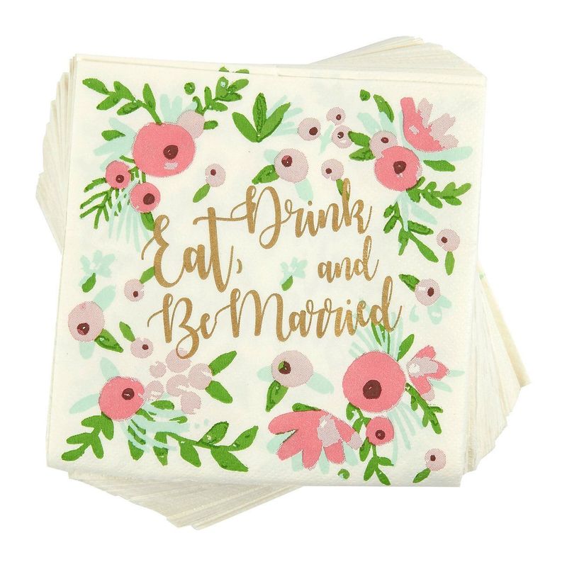 Engagement Party Decorations, Floral Cocktail Napkins (5 x 5 In, 100 Pack)