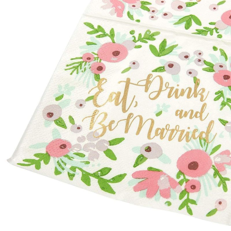 Engagement Party Decorations, Floral Cocktail Napkins (5 x 5 In, 100 Pack)