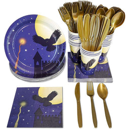 Magical Party Bundle, Includes Plates, Napkins, Cups, and Cutlery (24 Guests,144 Pieces)