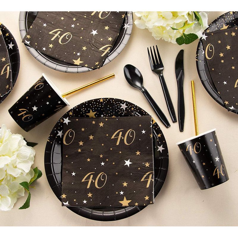 40th Birthday Party Bundle, Includes Plates, Napkins, Cups, and Cutlery (24 Guests,144 Pieces)