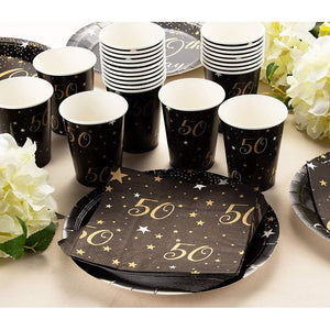 144 Pieces 50th Birthday Party Bundle, Includes Plates, Napkins, Cups, and Cutlery (24 Guests)
