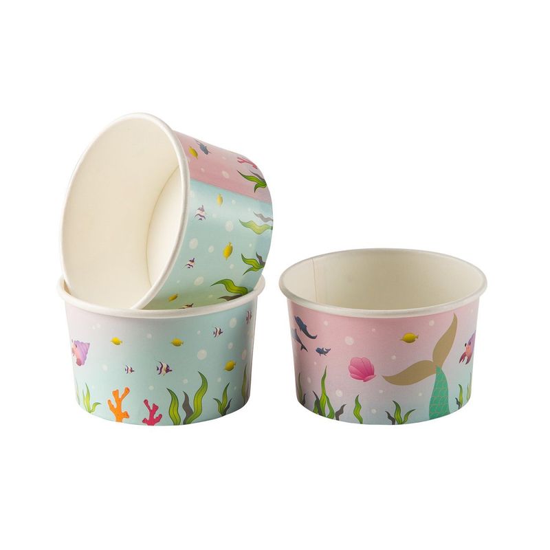 Ice Cream Sundae Cups - 50-Piece Disposable Paper Dessert Ice Cream Yogurt Bowls Party Supplies, Mermaid, 8-Ounce