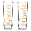 Party Shot Glasses - Bride Groom Couple Shot Glasses with Gold Foil Print for Newlyweds, Anniversary, Bridal Shower, and Engagement - Set of 2, 2 oz Each