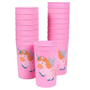 Pink Plastic Tumbler Cups for Unicorn Party (16 oz, 16 Pack)