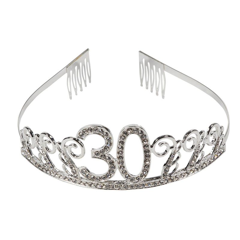 Happy Birthday Tiara and Sash Set - Rhinestone Queen Tiara with Dirty Thirty Satin Sash Decoration for 30th Birthday