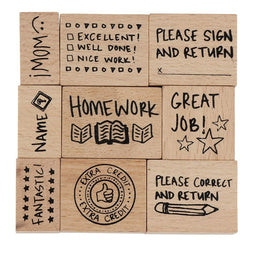 Wood Stamp Set for Teachers, Grading Stamps (9 Piece)