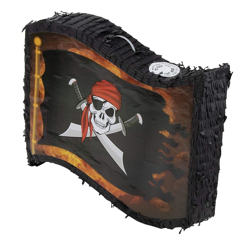 Small Pirate Flag Pinata for Kid's Birthday Party, Cinco de Mayo (12 x 15.7 x 3 In)