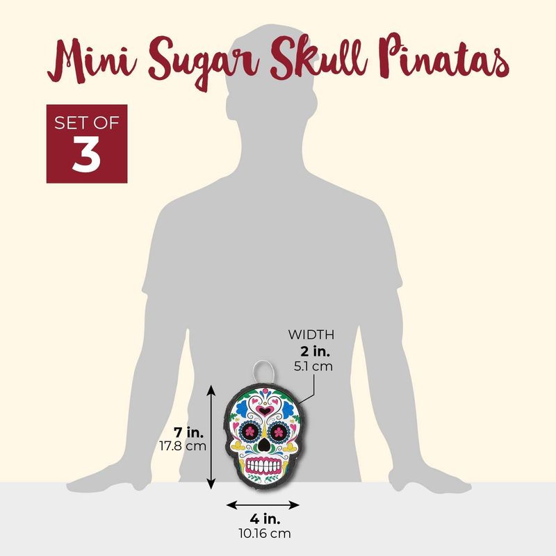 Dia de los Muertos Sugar Skull Mini Pinatas for Cino de Mayo (4 x 7 x 2 In, 3 Pack)