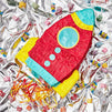 Blue Panda Rocket Ship Pinata for Space Birthday Party Supplies (16.5 x 12.5 x 3 In)