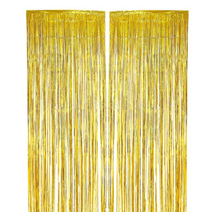 Blue Panda 2-Pack Gold Fringe Curtains - Wedding Photo Backdrop, Metallic Tinsel Foil Fringe Curtain, Party Decoration Photo Booth Background, Perfect New Years Parties - 7.9 x 3 Feet