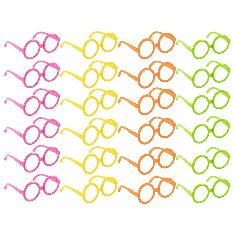 Colorful Party Glasses for Photo Booth Props, Halloween, Mardi Gras (24 Pack)