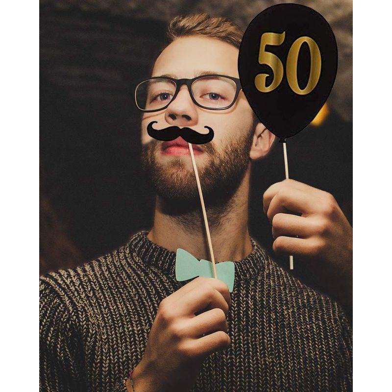 50th Birthday Photo Booth Props - 60-Pack Birthday Party Supplies, Selfie Props, Party Favors for Cocktail Parties, Black and Gold