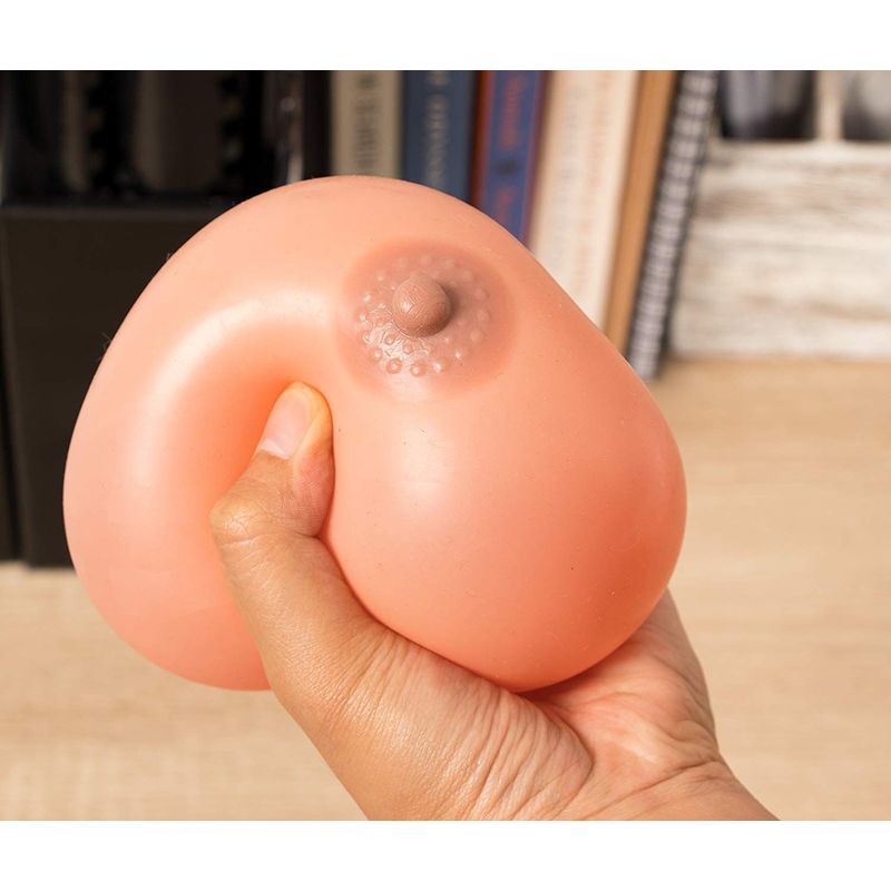 Stress Ball - 2-Pack Boobs Stress Reliever Ball, Fake Breasts Toy Squeeze Ball, Novelty Gag Gift, 4 x 3.5 x 4 Inches