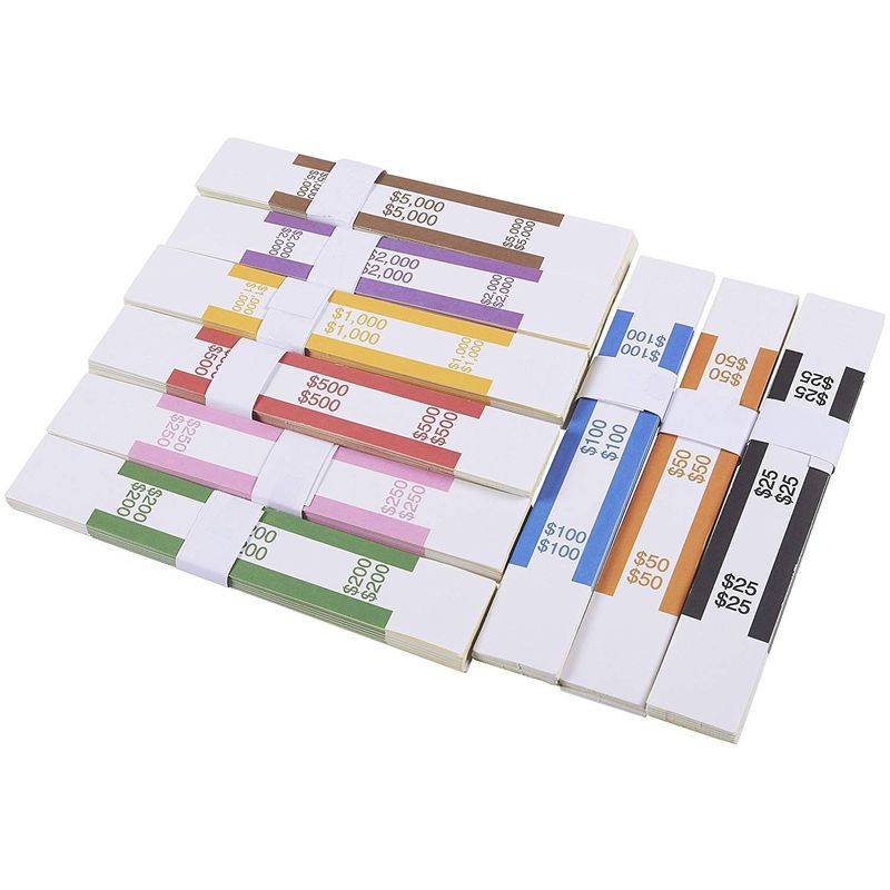 300 Assorted Money Bands, Self Adhesive Currency Straps, ABA Standard Colors Bills Wrappers to Organize Cash, 7.75 x 1.25 Inches