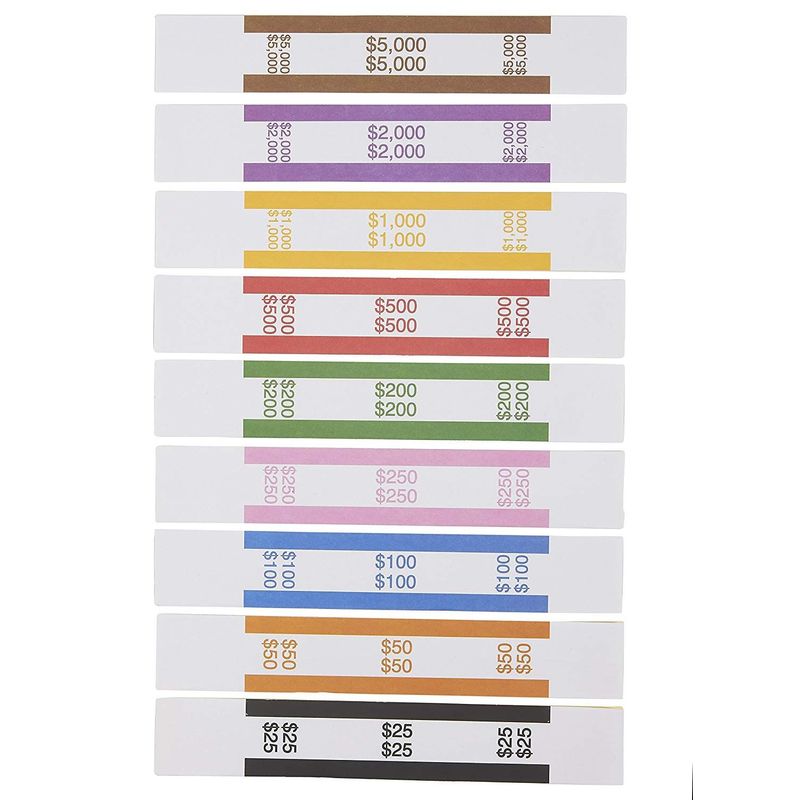 300 Assorted Money Bands, Self Adhesive Currency Straps, ABA Standard Colors Bills Wrappers to Organize Cash, 7.75 x 1.25 Inches