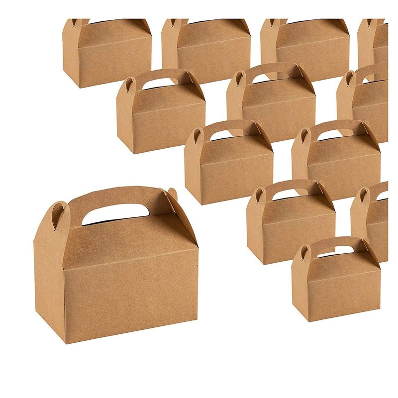 Treat Boxes - 24-Pack Paper Party Favor Boxes, Brown Kraft Goodie Boxes for Birthdays and Events, 2 Dozen Party Gable Boxes, 6 x 3.3 x 3.6 Inches