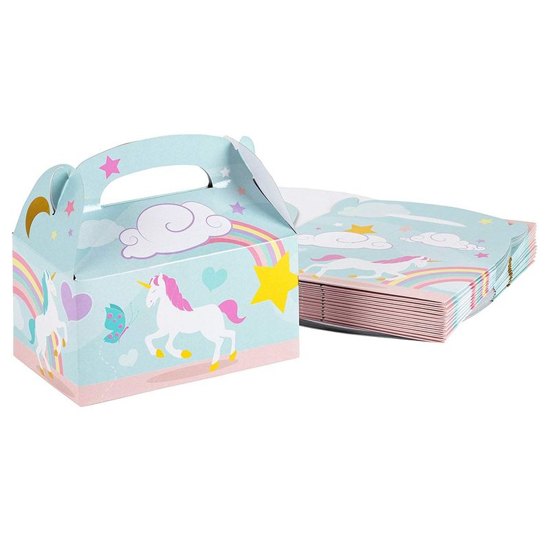 Treat Boxes - 24-Pack Paper Party Favor Boxes, Unicorn Design Goodie Boxes for Birthdays and Events, 2 Dozen Party Gable Boxes, 6 x 3.3 x 3.6 Inches