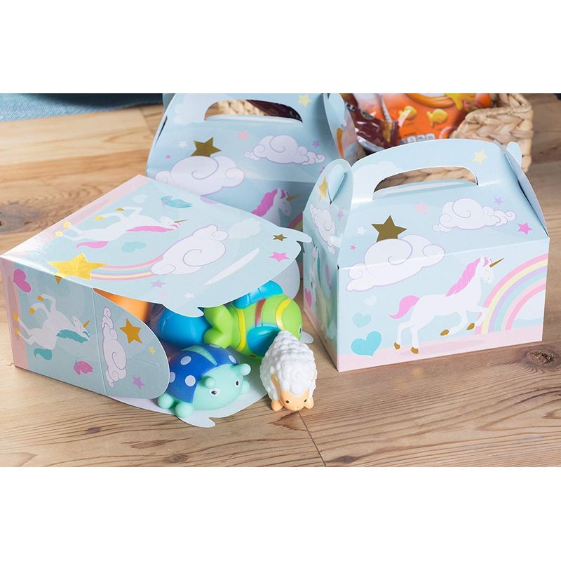 Treat Boxes - 24-Pack Paper Party Favor Boxes, Unicorn Design Goodie Boxes for Birthdays and Events, 2 Dozen Party Gable Boxes, 6 x 3.3 x 3.6 Inches