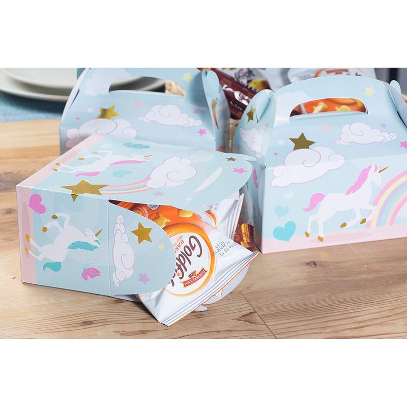 Treat Boxes - 24-Pack Paper Party Favor Boxes, Unicorn Design Goodie Boxes for Birthdays and Events, 2 Dozen Party Gable Boxes, 6 x 3.3 x 3.6 Inches