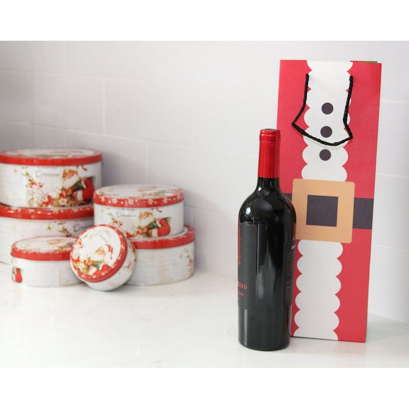 Wine Bottle Gift Bags for Christmas, 6 Cute Designs (5.5 x 15 x 3.2 In, 24 Pack)