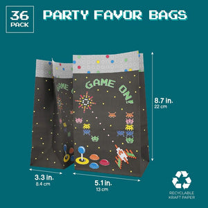 Black Party Favor Bags, Video Game Treat Bag (5.1 x 8.7 x 3.25 In, 36 Pack)