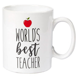 Ceramic Coffee Mug - 16-Ounce Large Novelty Stoneware White Tea Cup - World's Best Teacher - Office, Home, Birthday Gift