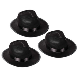 Black Fedora Hat - 3-Pack Gangster Hat 1920s Halloween Costume Accessory, Unisex