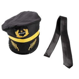 Pilot Cap and Black Tie for Men, Costume Accessories (One Size, 2 Pieces)