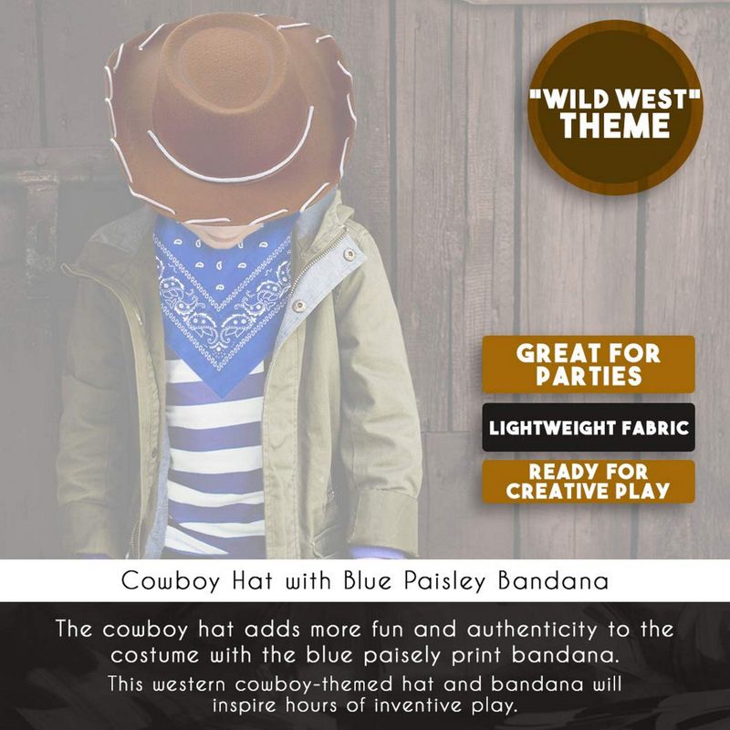 Blue Panda Cowboy Hat and Bandana for Kids Western Themed Birthday Party, Halloween Costume Accessory