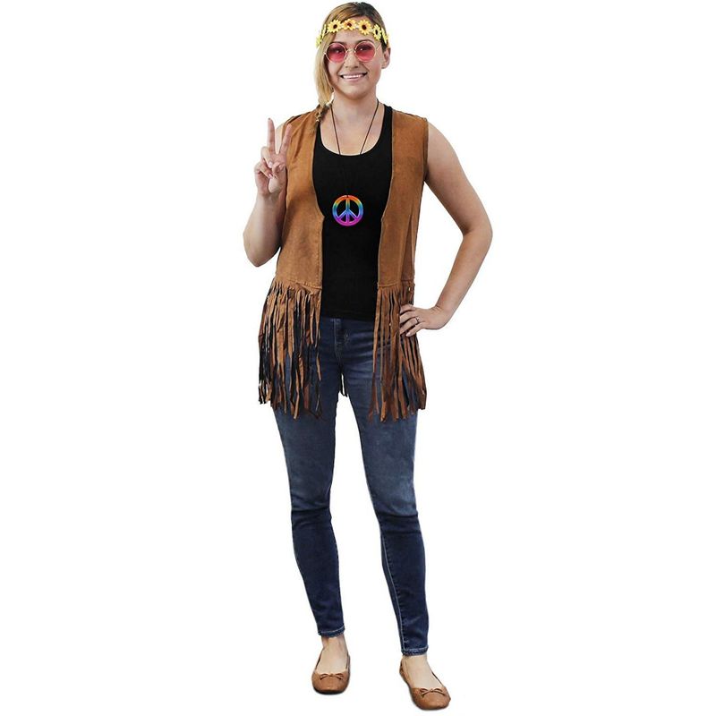 3 Pieces Hippie Costume Set With Rainbow Peace Sign Necklace, Flower Crown  Headband Hippie Sunglasses, 60s 70s Dressing Accessory