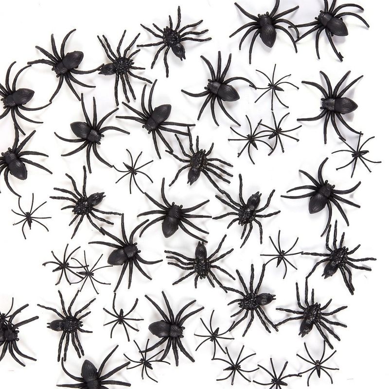 102-Pack Assorted Plastic Spiders - The Ultimate Scary Halloween Party Decoration, Goodie Bag Favors, Trick or Treat Prank Toys, Black, 3 Sizes