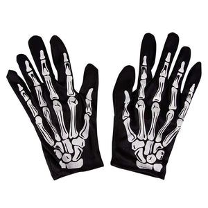 Halloween Skeleton Hand Gloves - 4-Pair Finger Bone Print Costume Accessory, Men Women Teen Black