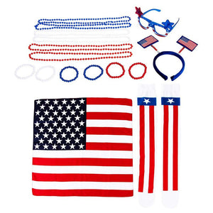 4th of July Party Favors, Includes Sunglasses, Headband, Bead Necklaces, Bracelets, Socks, and Bandana (16 Pieces)