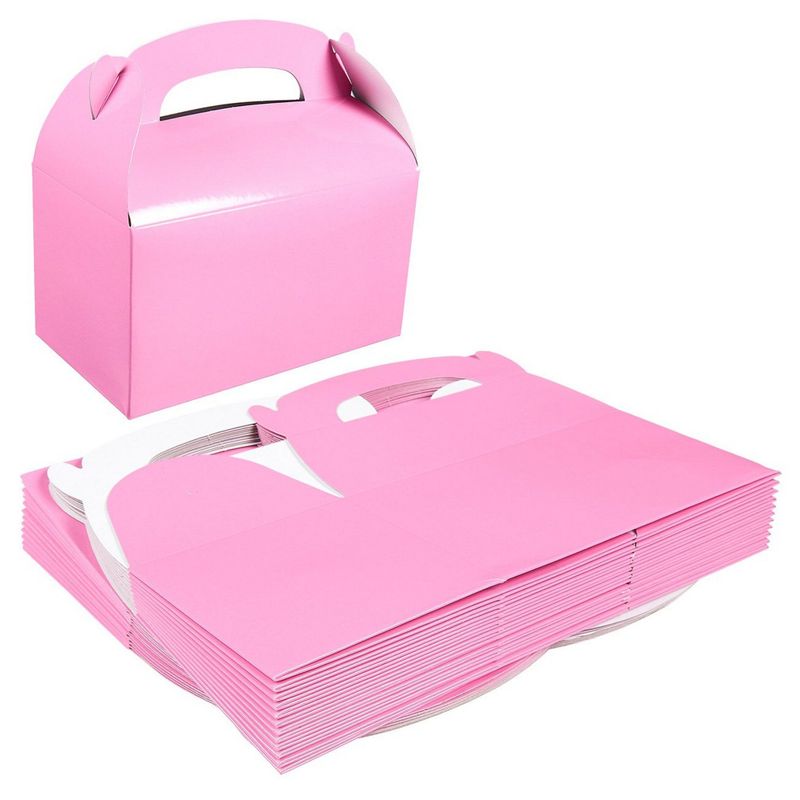 Pack of 24 Paper Treat Boxes - Gable Favor Boxes - Fun Party Play Goodie Boxes - 2 Dozen Pastel Pink Birthday Party Shower Loot Gift Boxes - 24 Count - 6.2 x 3.5 x 3.6 Inches