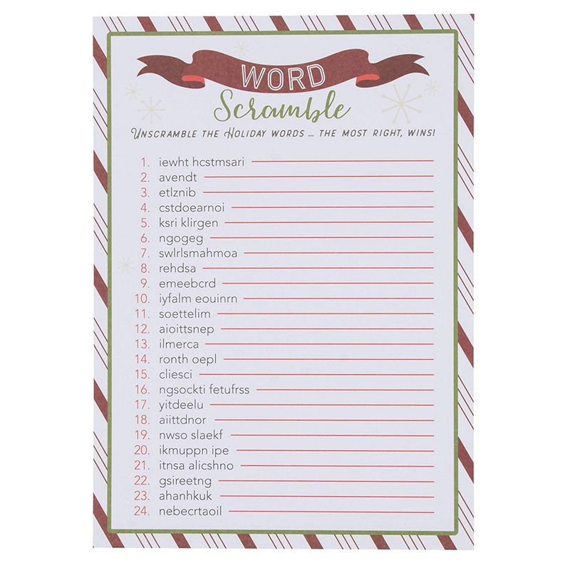 Juvale Christmas Word Scramble Game for Holiday Parties, Kid's Game (5 x 7 in, 50 Pack)