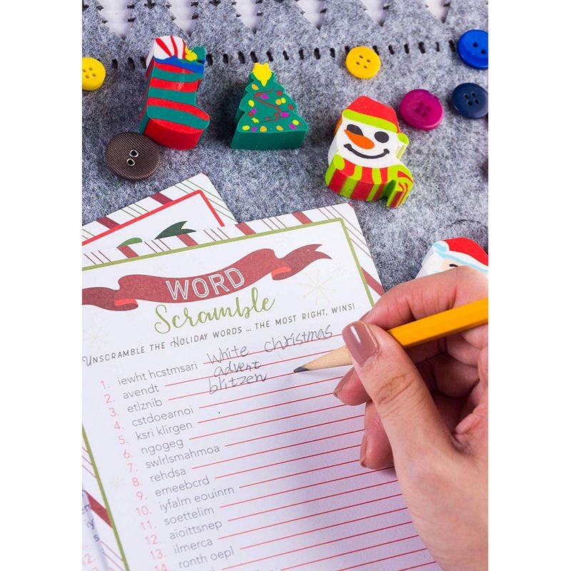 Juvale Christmas Word Scramble Game for Holiday Parties, Kid's Game (5 x 7 in, 50 Pack)